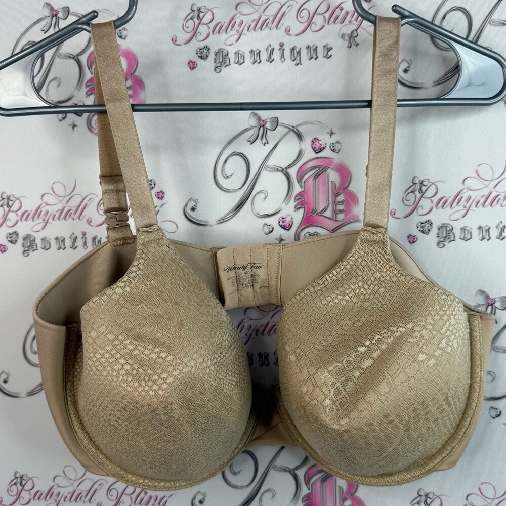 Vanity fair bra nude tan gold shiny shimmer print abstract adjustable Gold Bra